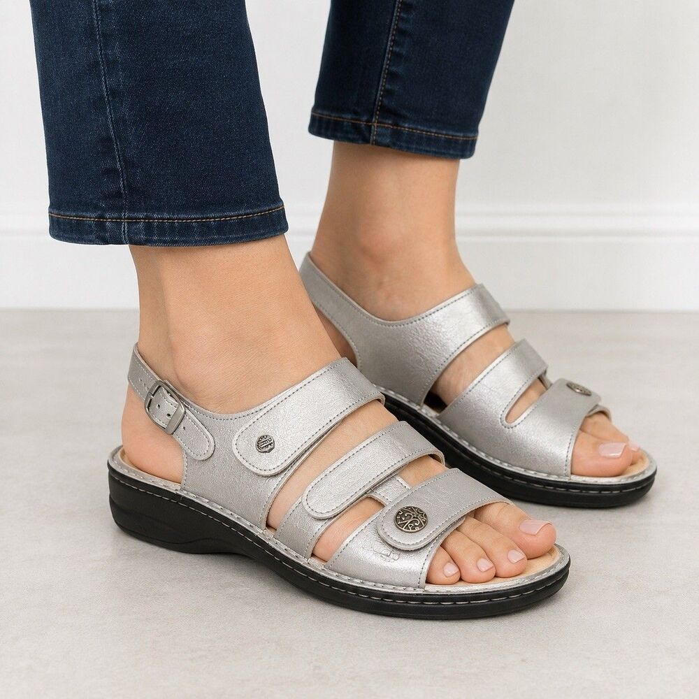 Finn Comfort Germany US Sz11 Euro 42D Pony Fango 3 Strap Women  Leather Sandal